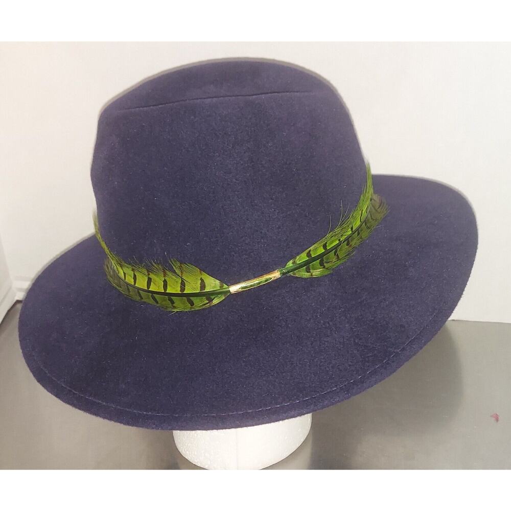 Eugenia Kim Navy Blue 100% Rabbit Fur Felt Ladies Fedora Hat with Feather Band